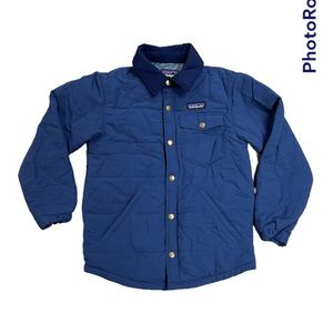 Patagonia blue quilted collared hoodless snap up boys jacket size small 7-8
